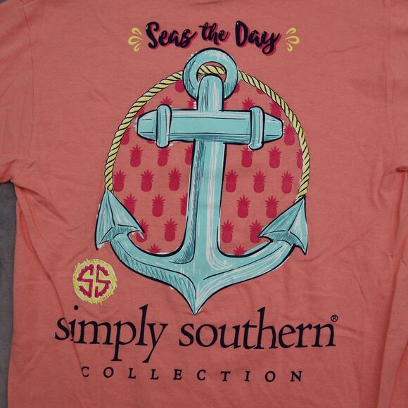 Simply Southern Shirt Womens Small Peach Seas The Day Beach Long Sleeve Fish Tee - Picture 3 of 16